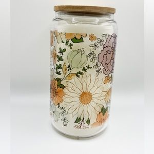 16oz Retro flower glass can 🌼